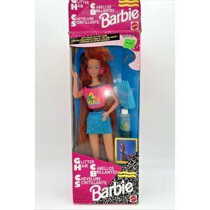 VINTAGE GLITTER HAIR BARBIE DOLL MATTEL # 10968 W/BOX LONG‎ RED HAIR 1993